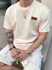 Мужская повседневная футболка с круглым вырезом из полиэстера с легкой эластичностью, однотонная трикотажная ткань для всех сезонов