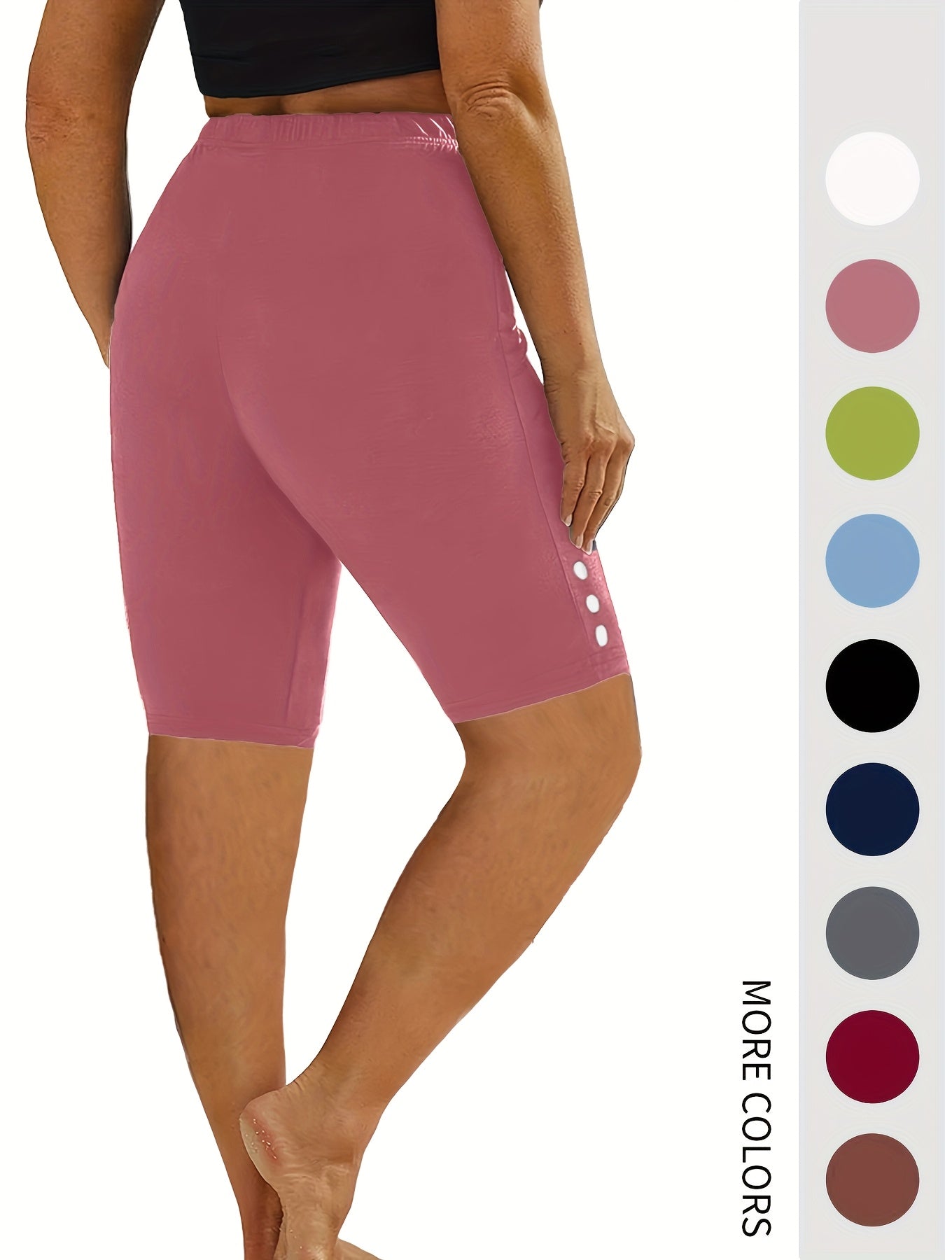 Pantalones cortos de ciclismo tipo capri para mujer - Leggings deportivos de alta elasticidad, color sólido ropa activa de verano