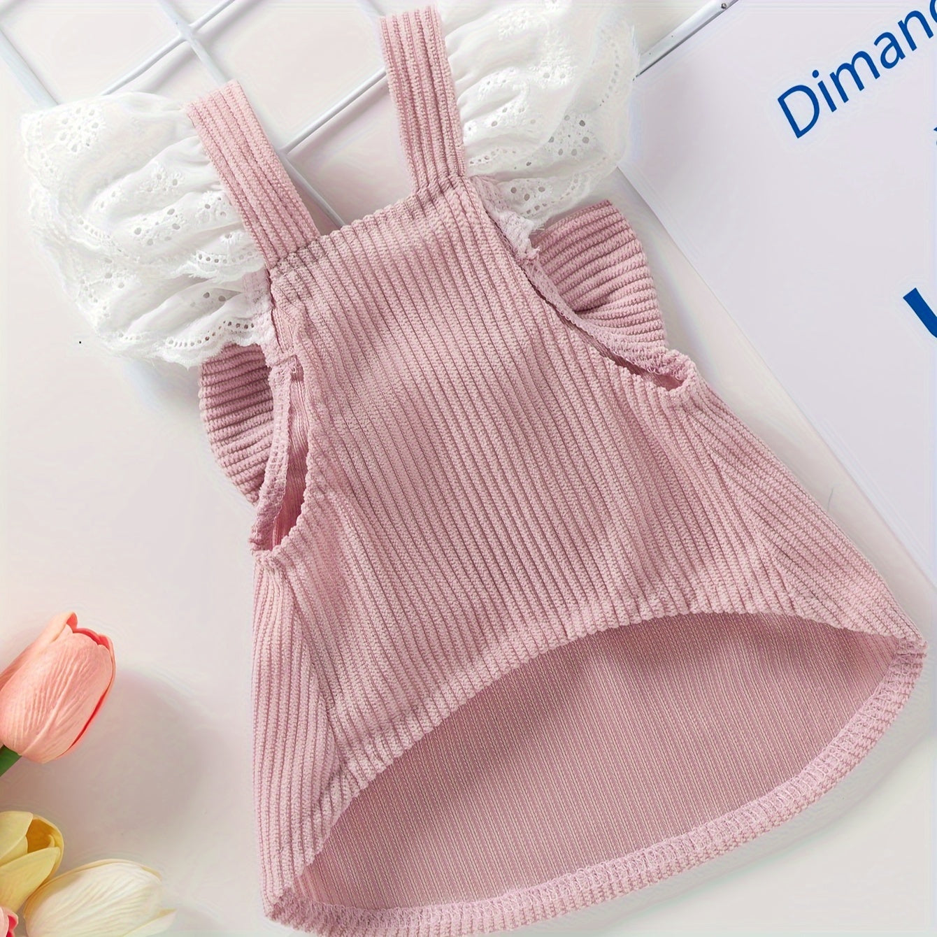 Dog Dress Small Breed Corduroy Bow Lace Sleeves Leash Ring Autumn Winter