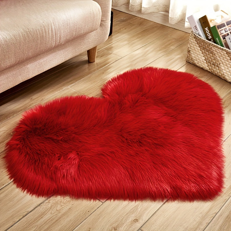 Heart-Shaped Faux Sheepskin Rug 50cm x 70cm Soft Acrylic Decor for Special Occasions