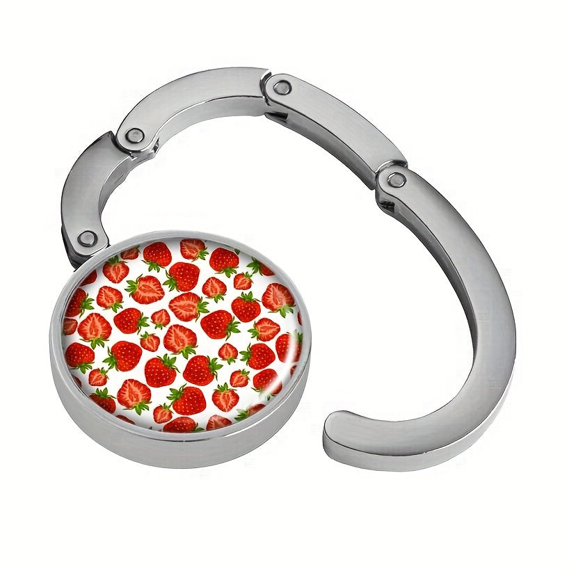 Strawberry Print Boho Purse Hanger Foldable Metal Hook for Handbag Storage