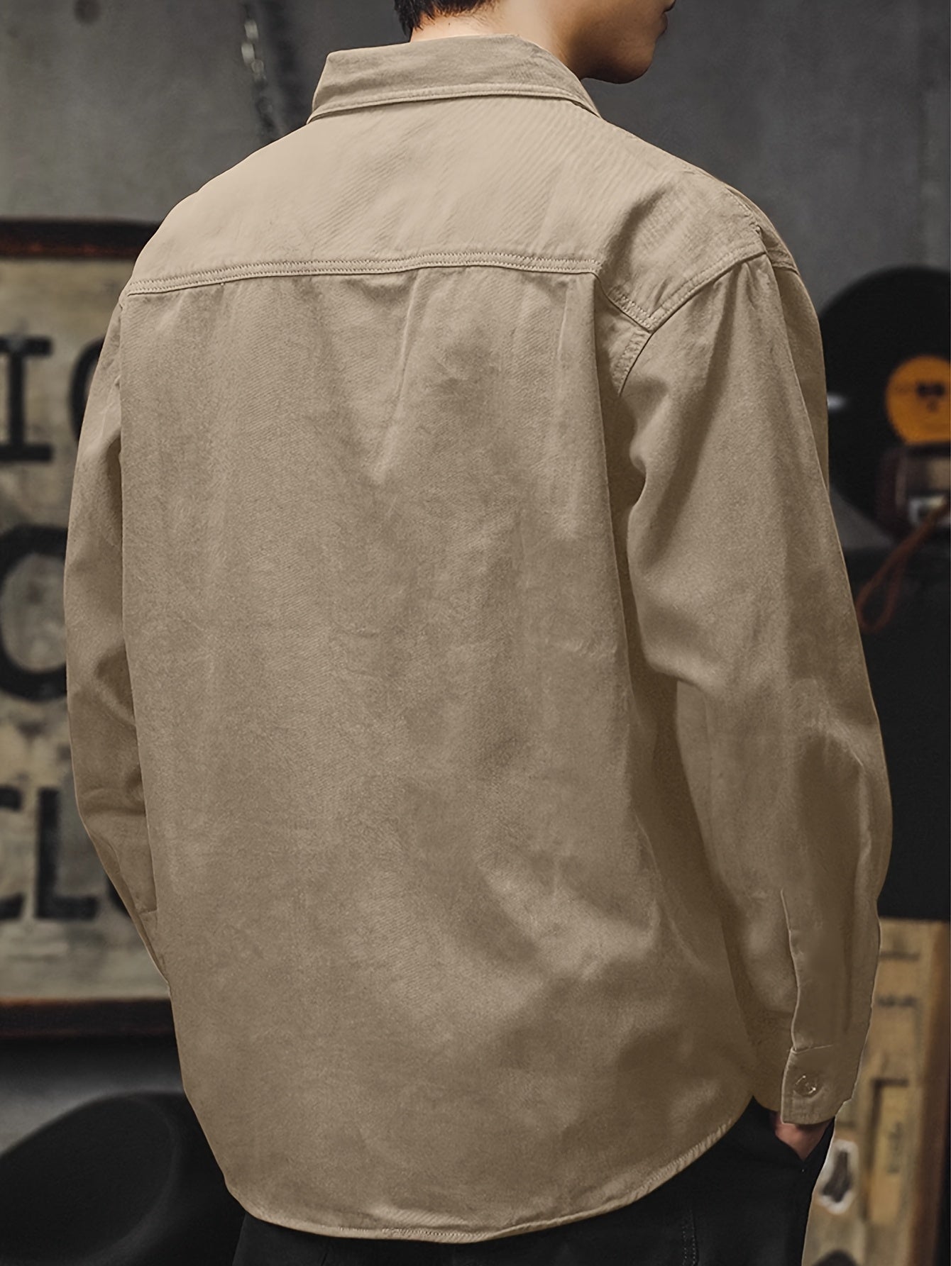 Men's Cotton Cargo Shirt Long Sleeve Solid Green Casual Spring Fall