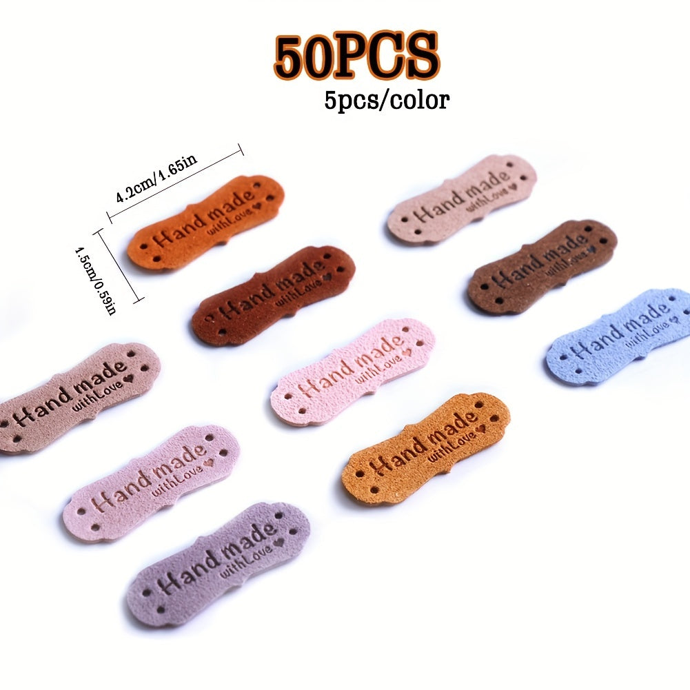 10 rangda teshikli va tikish uchun mo'ljallangan bosilgan krochet bilan 50 dona mikrofiber velur yorliqlari