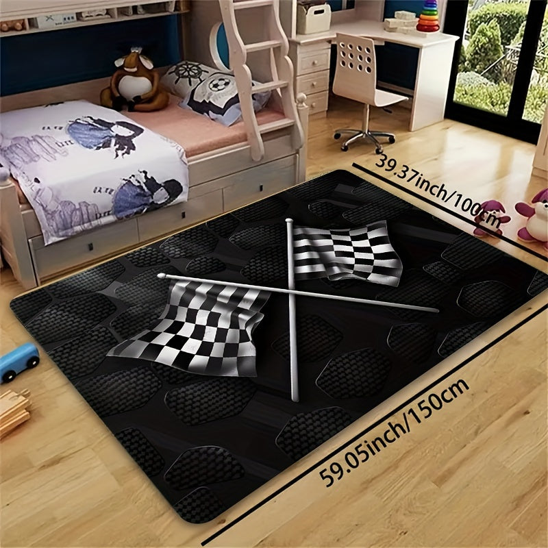 Yuqori sifatli flanel maydon gilami, klassik qora va oq tekis bayroq naqshiga ega, yuvish mashinasida tozalash oson, har qanday yashash xonasi, yotoqxona yoki oshxona makoniga zamonaviy uslub qo'shish uchun ideal.