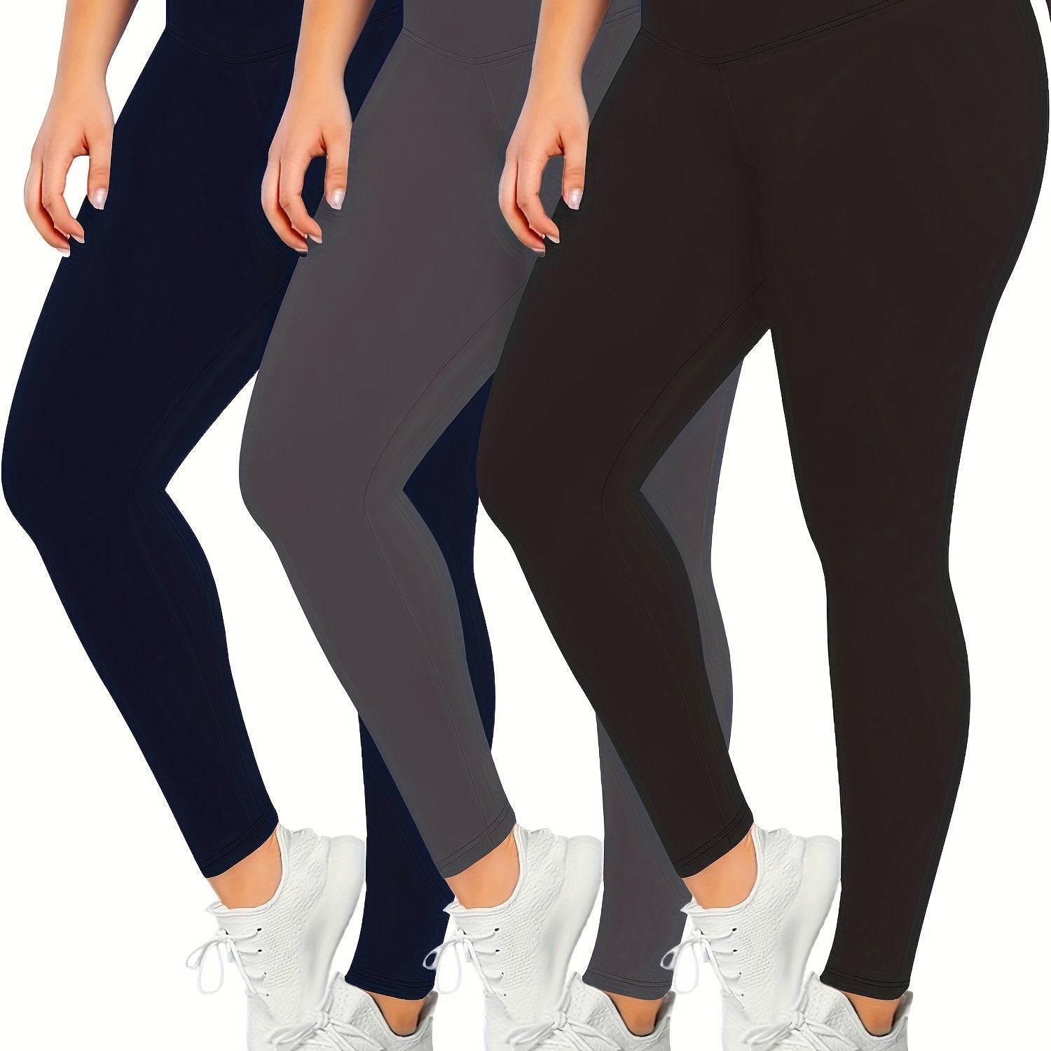 Women's High Waist Skinny Fit Underwear Set 3 Pcs Solid Color Knit Polyester