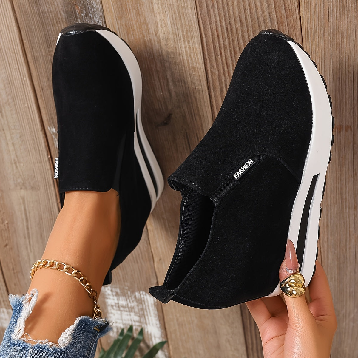 Women Casual Wedge Sneakers Slip-On Waterproof Platform Shoes