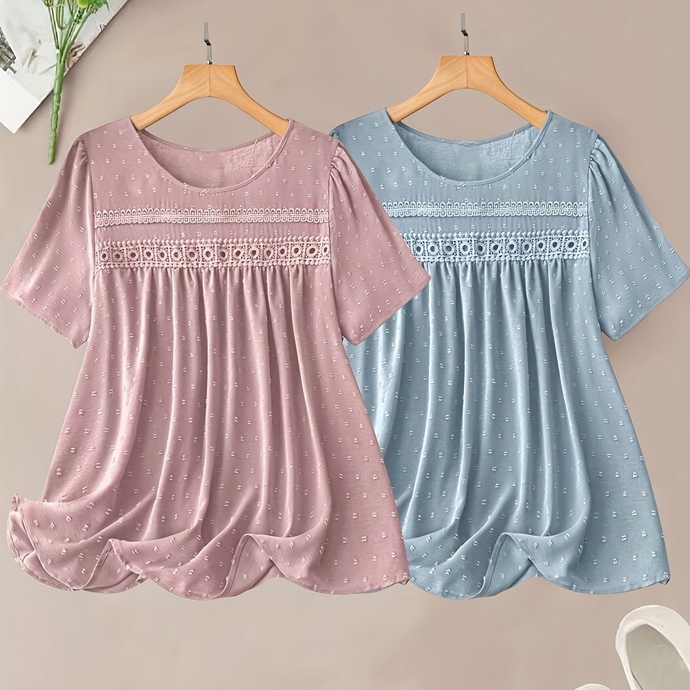 Ayollar uchun katta o'lchamli korsetli chiroyli chiziqli bluz va shortlar to'plami, pastel pushti va ko'k, kundalik zamonaviy