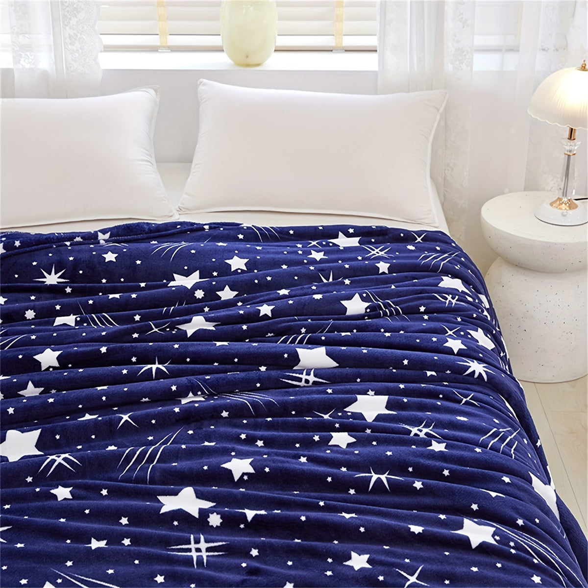 Meteor Shower Pattern Flannel Fleece Blanket for Couch Bed Cozy Lightweight Polyester