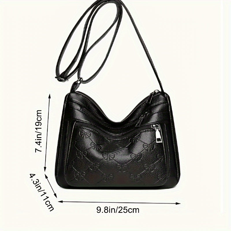 Black Women's Water-Resistant Square Crossbody Bag Lightweight Adjustable Strap for Office and Going Out