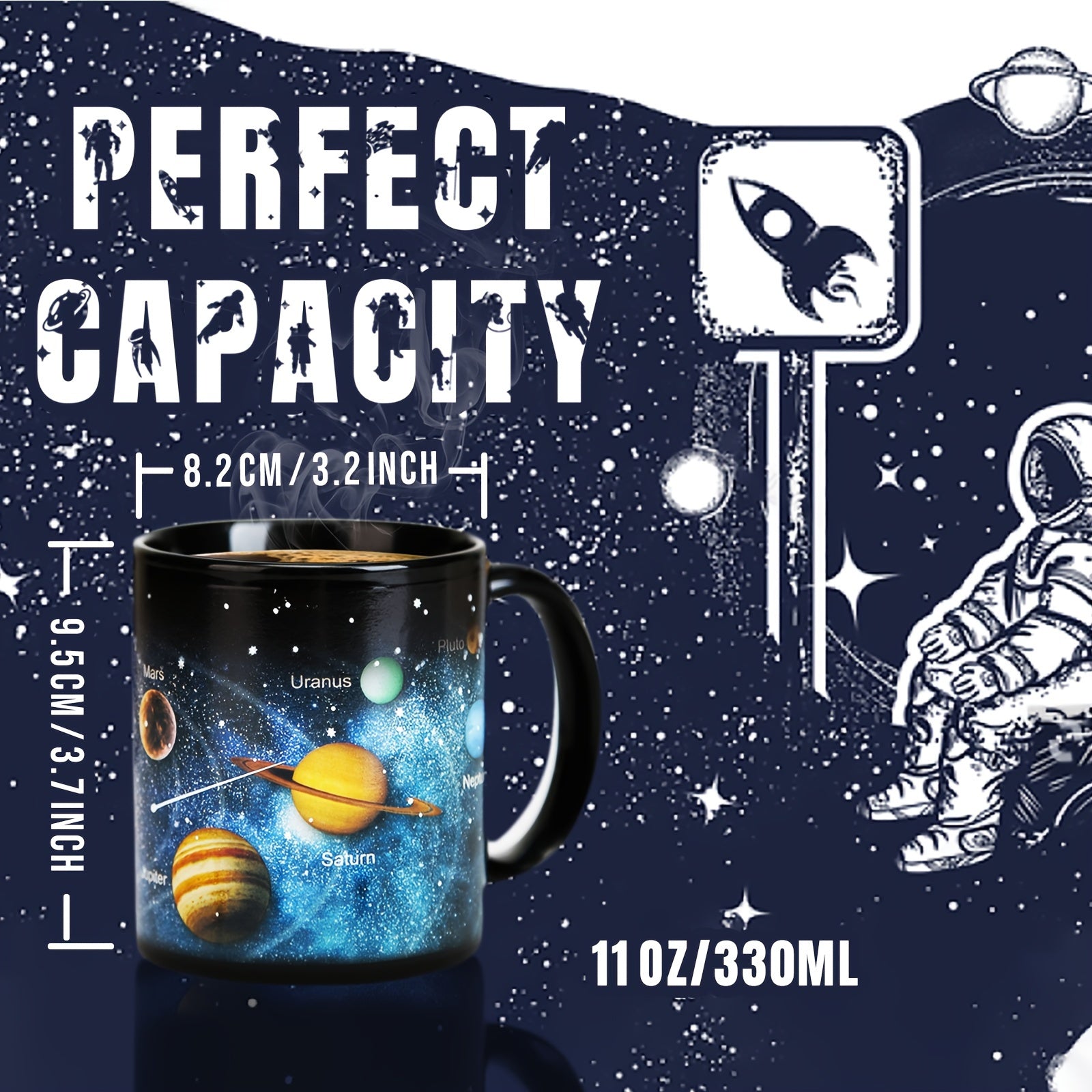 11oz Solar System Color Changing Ceramic Mug for Astronomy Enthusiasts Reusable and Recyclable
