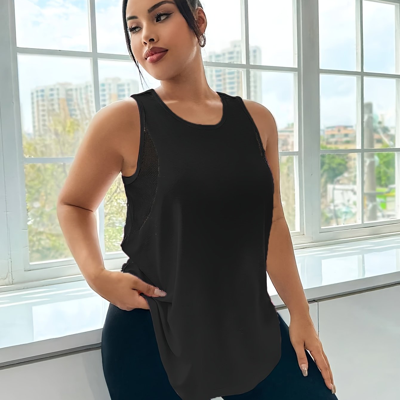 Women's Plus Size Breathable Mesh Sports Vest Sleeveless Activewear Top