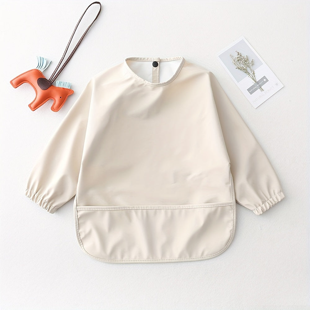 Baby Bib Long-Sleeved PU Smock Waterproof Feeding Bib for Infants and Toddlers