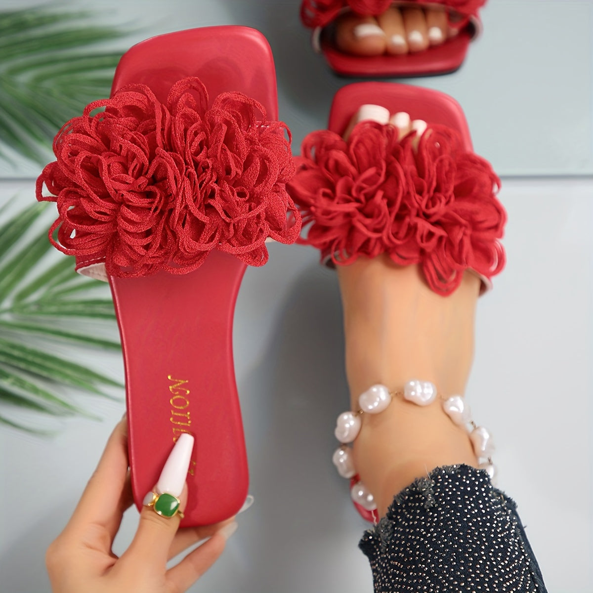 Women's Flowers Decor Slides Summer Open Toe Beach Casual Shoes