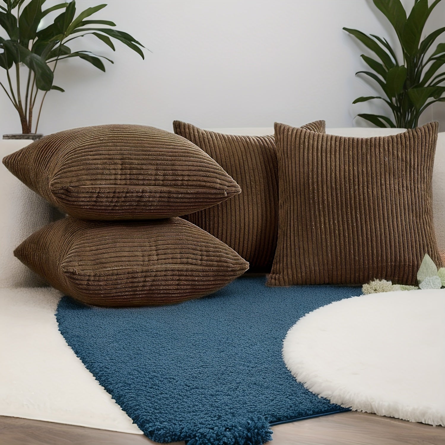 4 наволочки для подушек из ультрамягкого вельвета с полосатым дизайном в стиле бохо, с застежкой на молнии - можно стирать в машине для декора дивана, кровати, гостиной и автомобиля.