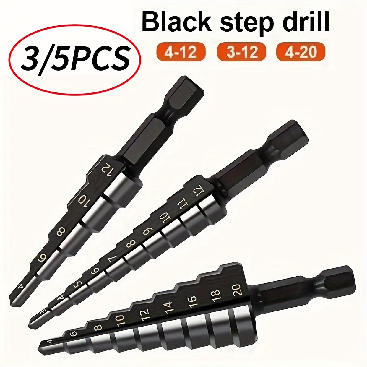 3/5 Pcs Set High Speed Steel Ladder Drill Bits for Metal and Aluminum