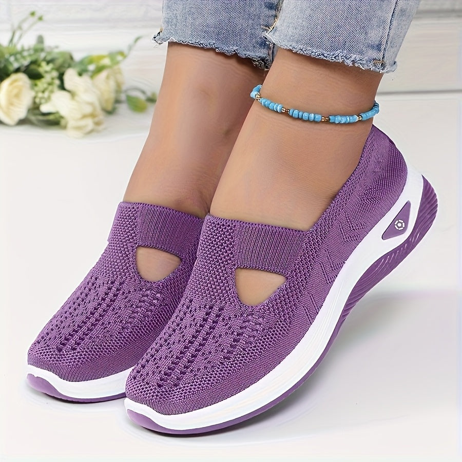 Women's Breathable Knitted Sneakers Lace-Up Sports Shoes