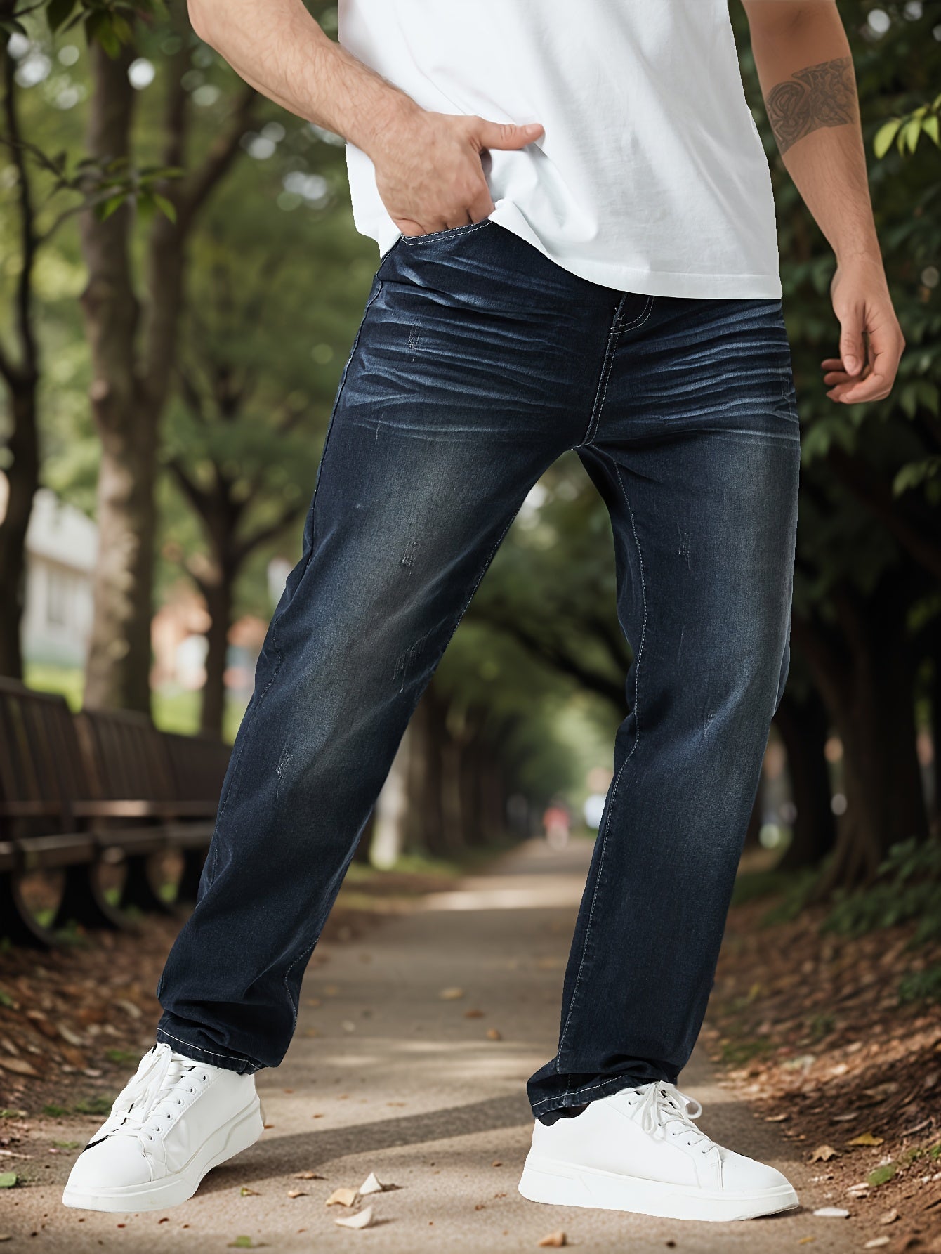 Erkaklar uchun plussiz denim jinsi shimlar, erkin kesimli shimlar, ko'cha uslubi modasi.