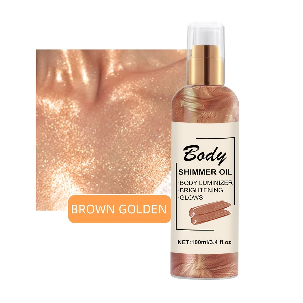 100ml Body Shimmer Oil with Golden Bronze Glow Moisturizing Illuminating for All Skin Types