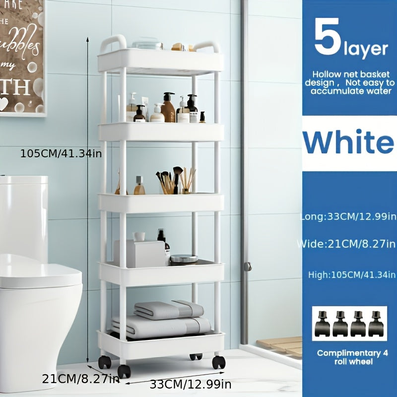 Carro de almacenamiento móvil de 5 niveles con ruedas para cocina, baño y gimnasio