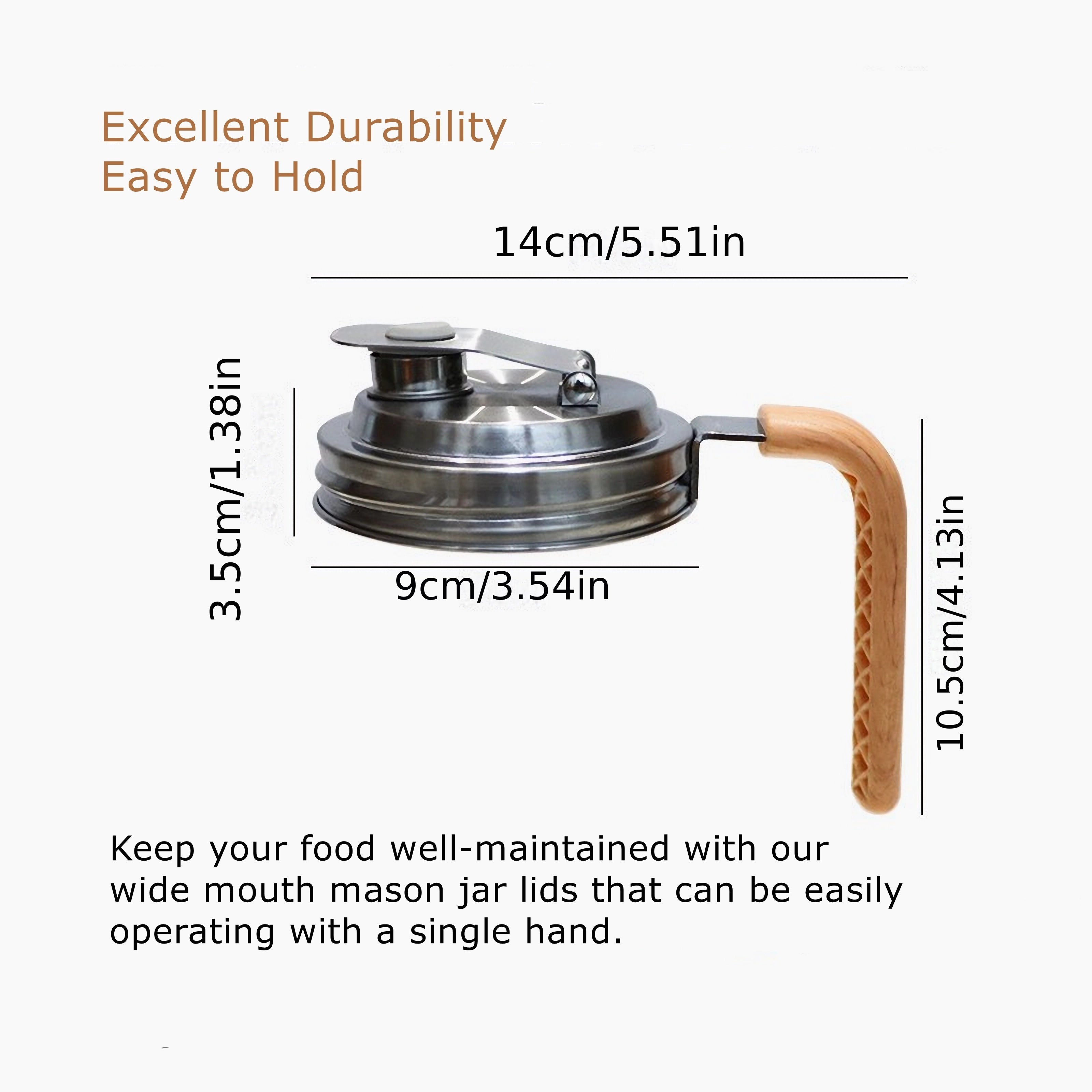 Stainless Steel Mason Jar Lid with Handle for 86mm Canning Jars Kitchen Storage