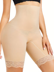 Women's High-Waist Shaping Shorts with Lace Trim Tummy Control Slimming Steel Bone