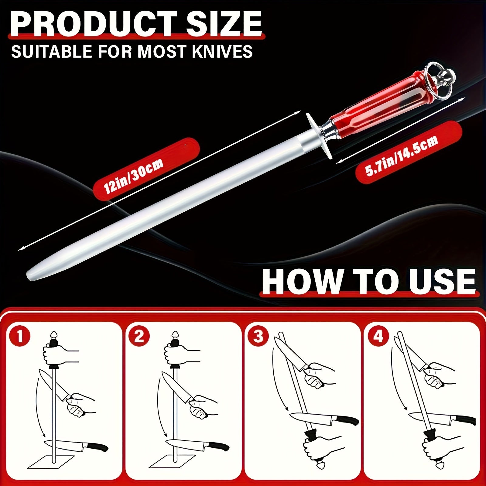 High-Carbon Steel Knife Sharpener 12 Inch Ultra-Fine Grit Magnetic Head Kitchen Restaurant