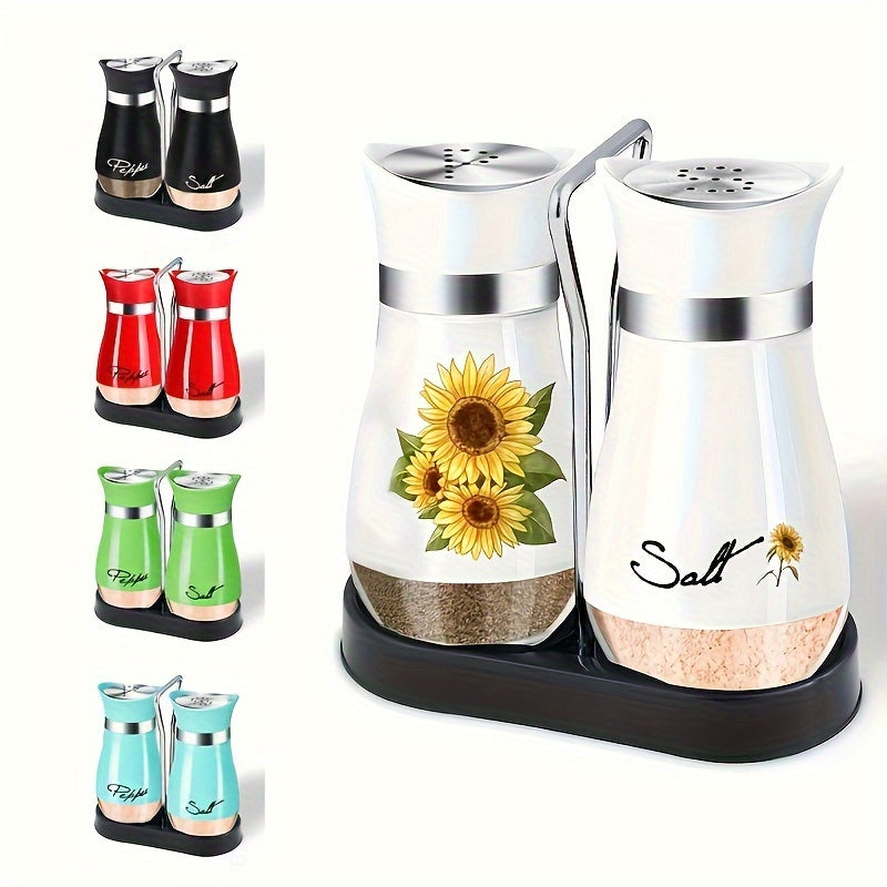 Glass Bottom Salt and Pepper Shaker Set with Stainless Steel Lids for Kitchen Dining Camping