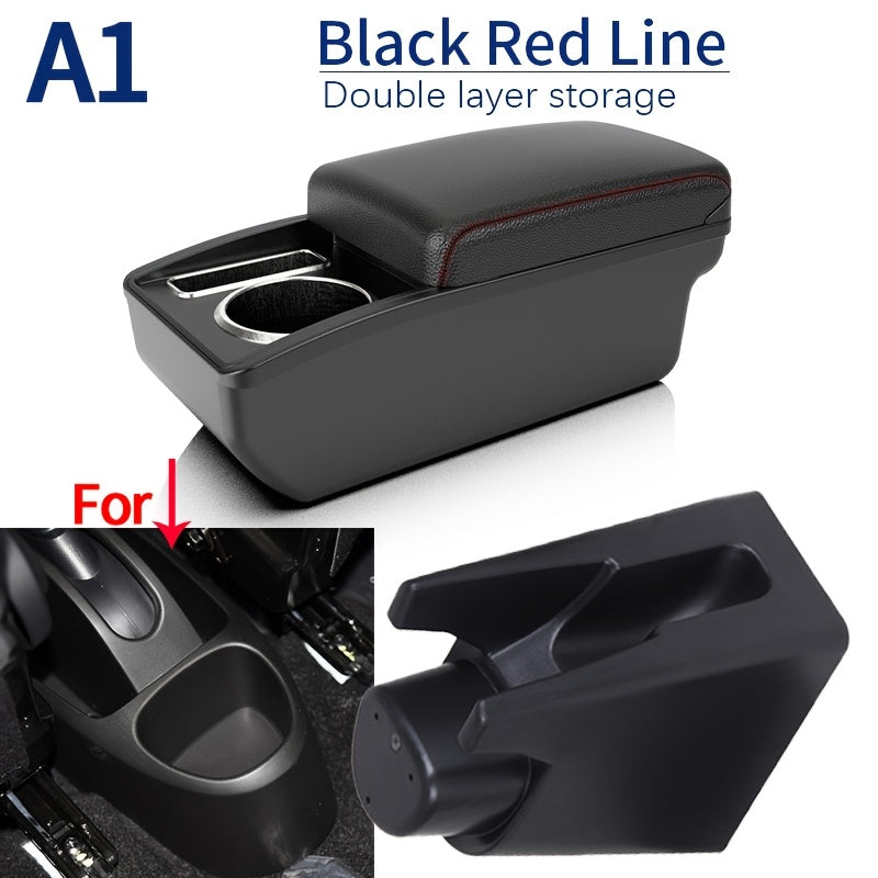 Car Armrest Box Black ABS Double-Layer Storage Cup Holder for Cars