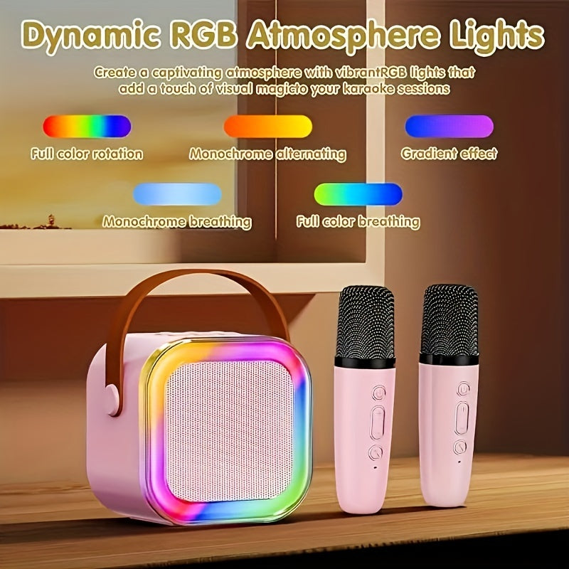 Portable Bluetooth Subwoofer with LED Light Wireless Karaoke Handheld Microphone USB Charging for Family Gatherings and Birthdays