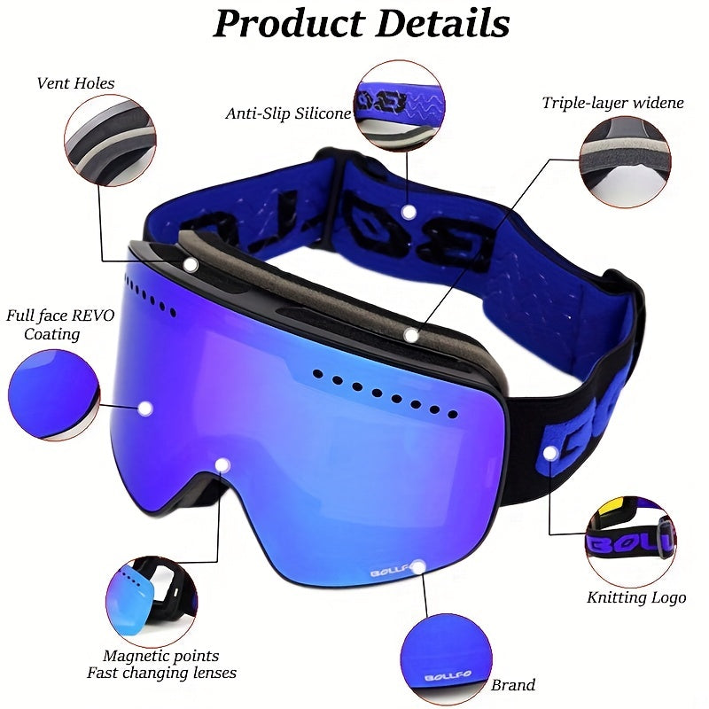 Adult Ski Goggles Mirrored Double Layer Lens TPU Frame for Snowboarding and Ice Skating