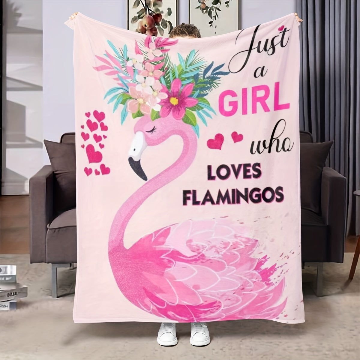 Pink Flamingo Print Throw Blanket Soft Plush Fleece for Girls Bed Sofa