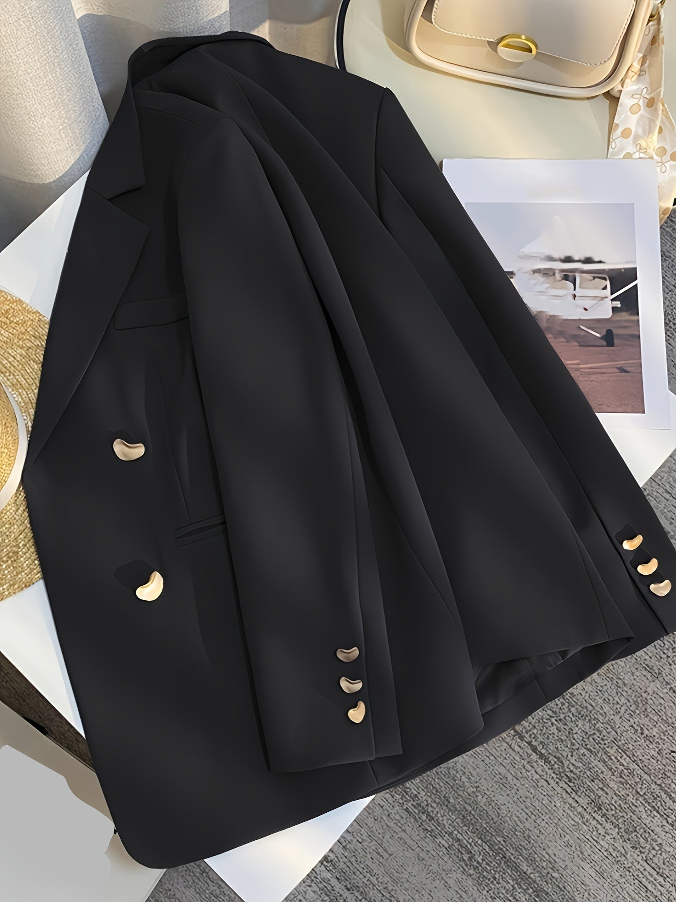 Women's Blazer Long Sleeve Double-Breasted Solid Polyester Casual Chic Spring Fall