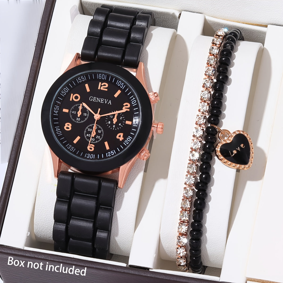4-Piece Couple Quartz Watch Set with Colorful Love Magnetic Necklace Soft Strap Gift for Valentine's