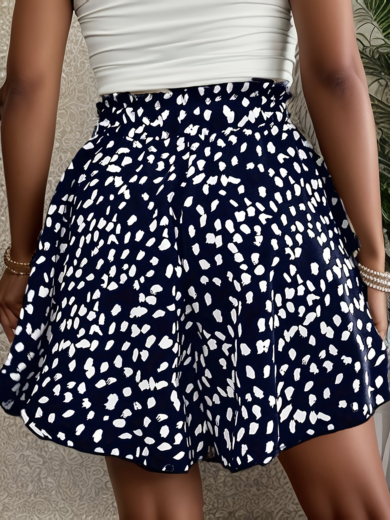 Шорты женские больших размеров с полкадотами, широкие, темно-синий с белым, летние, повседневные, нарядные