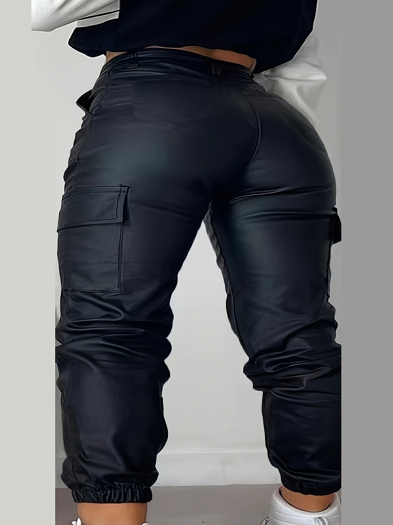 Women's Coated Denim Jogger Cargo Pants High-Waisted Slim Fit All-Season