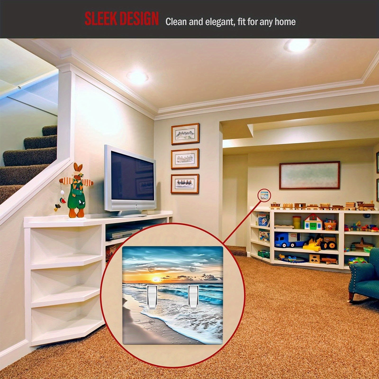 Okean sahnasi o‘chirish plitasi uchun hammom va yotoqxona dekoratsiyasi changga qarshi oson o‘rnatish