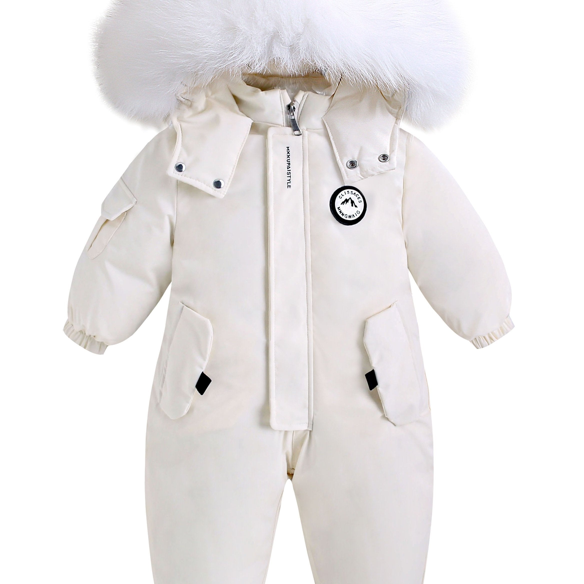 Baby Winter Jacket Hooded Fur Trim Pockets Fleece-Lined Unisex Navy Blue