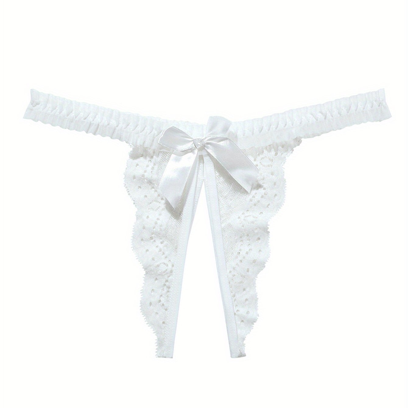 Women's Crotchless Lace Thongs with Bow Decor and Jacquard Fabric
