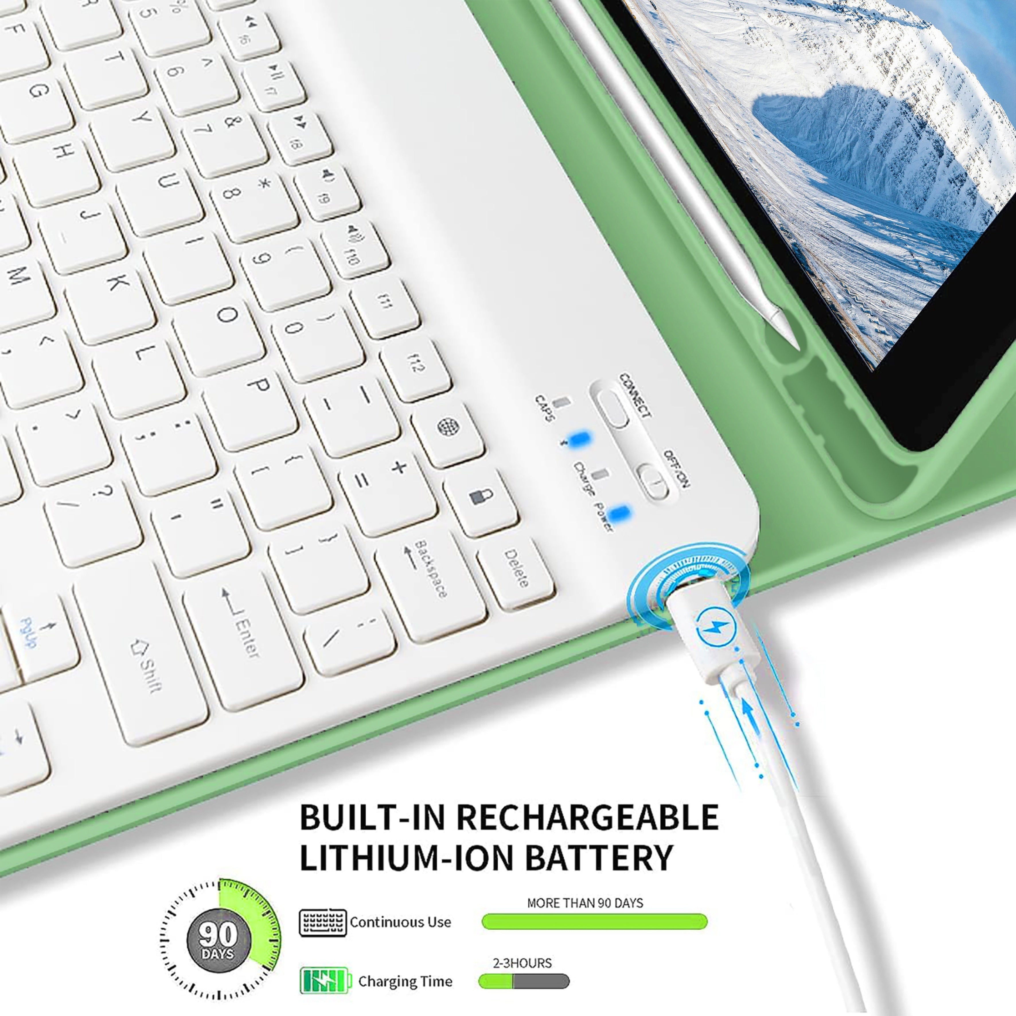 Funda con teclado para iPad Air 1-5, 5ª-10ª generación, Pro 11/12.9 pulgadas con teclado inalámbrico desmontable y soporte para lápiz