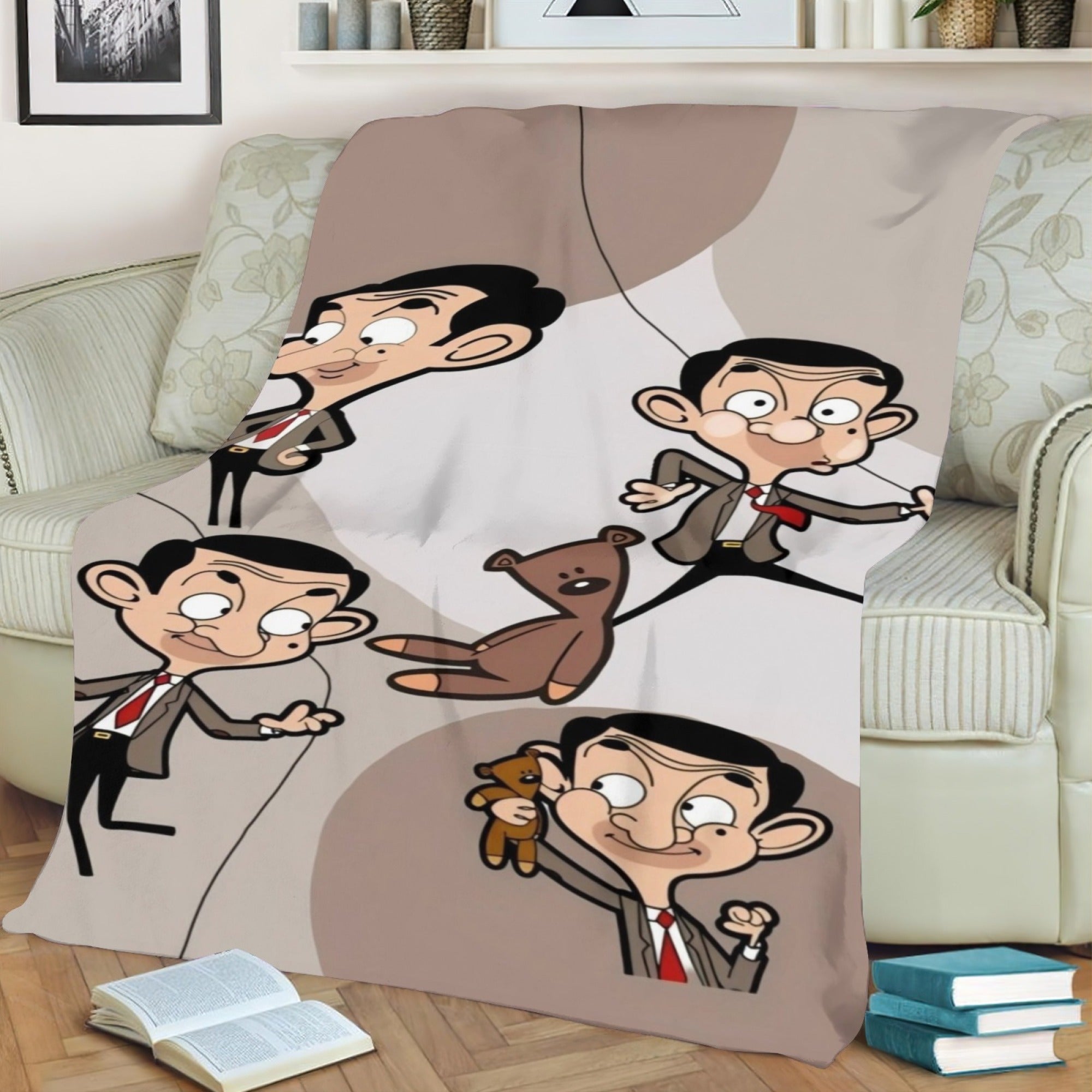 Soft Flannel Throw Blanket with Mr. Bean and Friends Reversible Sofa Bed Camping Travel in Various Colors