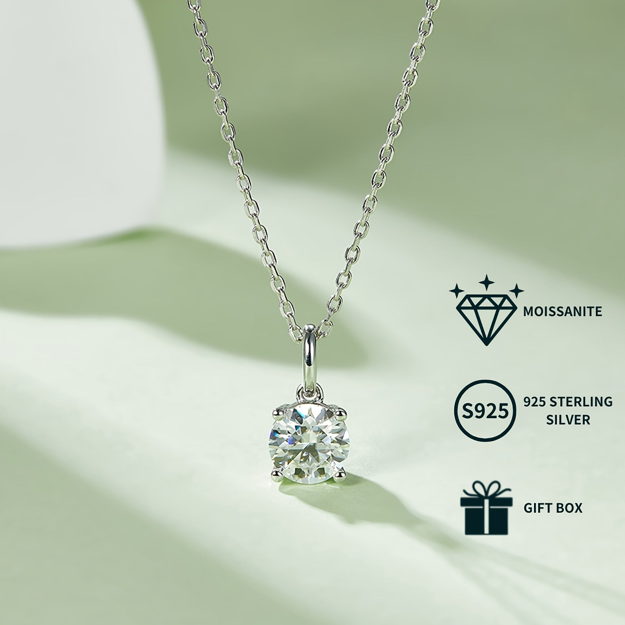 Moissanite Jewelry Set for Women 1.0CT Pendant Necklace and Stud Earrings White Gold Plated Silver Engagement Wedding Gift Box