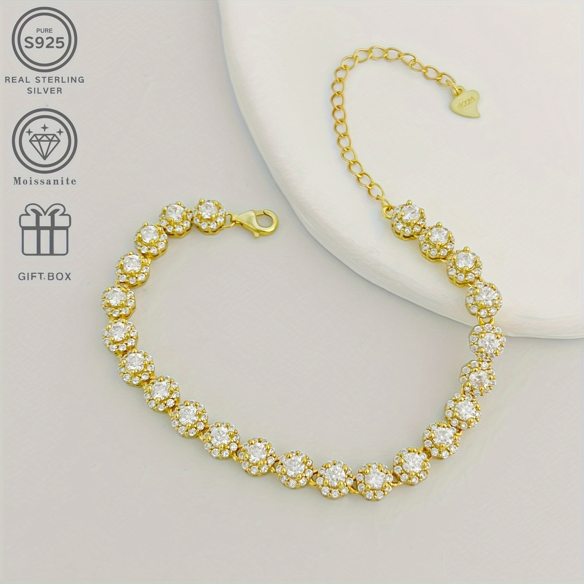 Sterling Silver Tennis Bracelet with Moissanite Row 23 Stones Wedding Jewelry