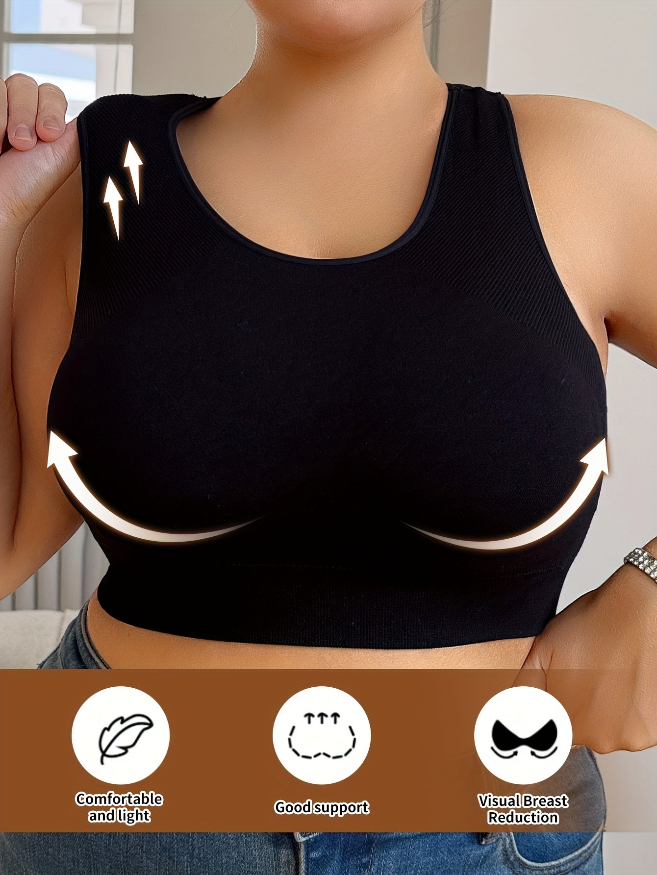 Бюстгальтер для женщин больших размеров безшовный дышащий для спорта с регулируемыми бретелями