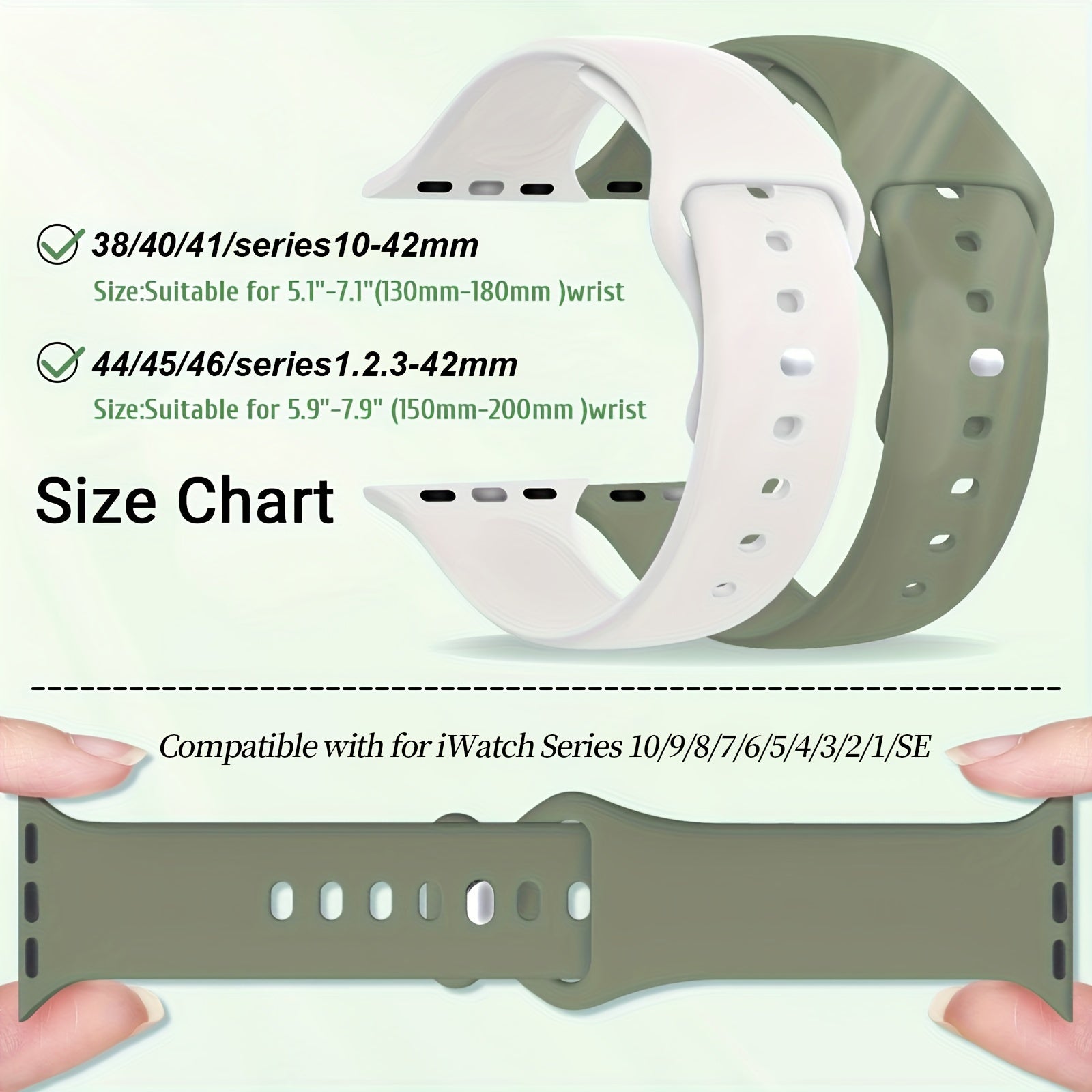 Waterproof Silicone Sport Watch Band for iWatch 38mm-46mm Compatible with Series SE/10/9/8/7/6/5/4/3/2/1