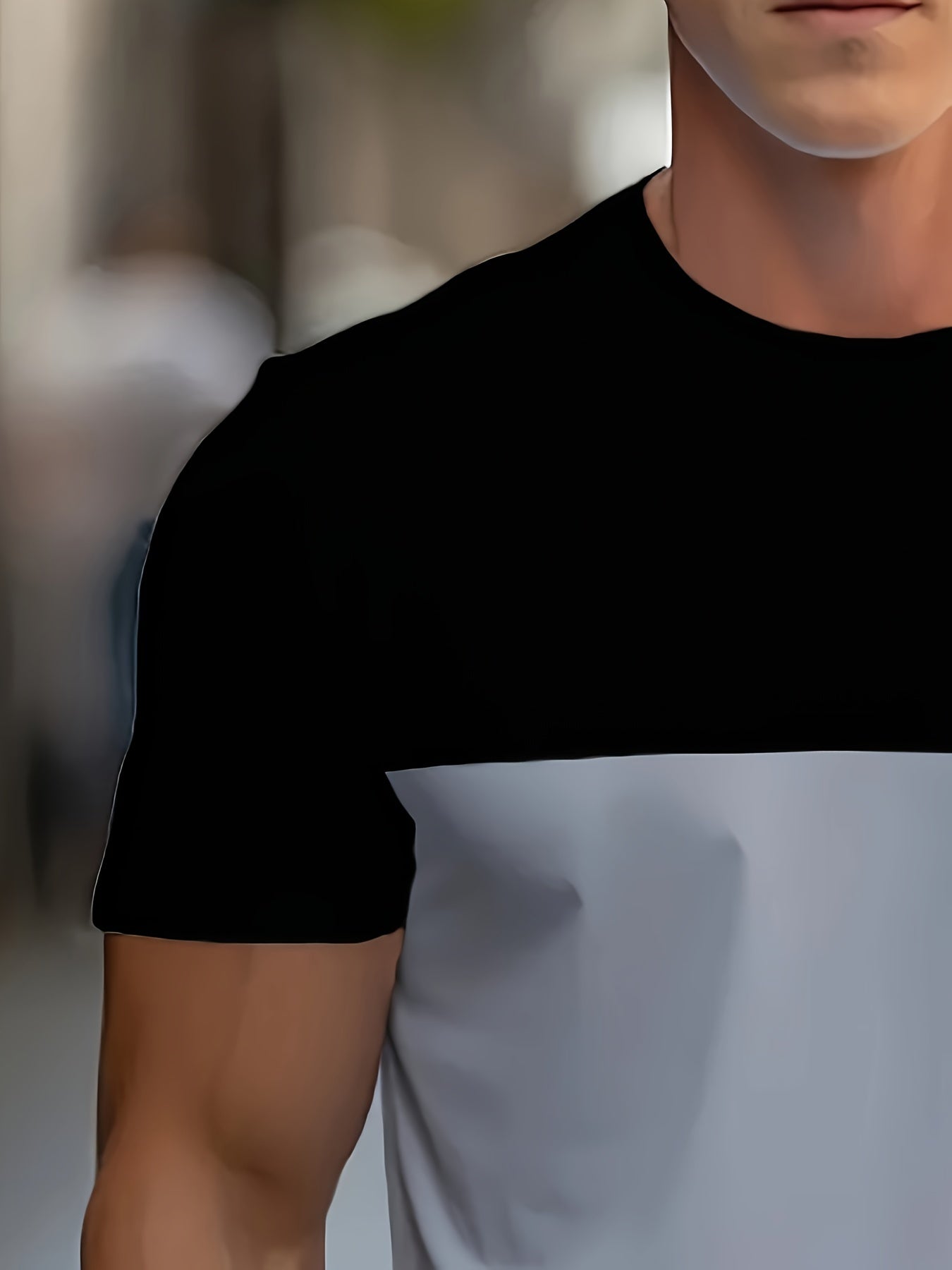 Erkaklar uchun Rangli Blokli Yuqori Bo'yinli Qisqa Yengli T-Shirt - Tasodifiy Yozgi Sport Taqimi, Polyester To'qima, Katta Uniseks, Yoz uchun Yupqa Versiya