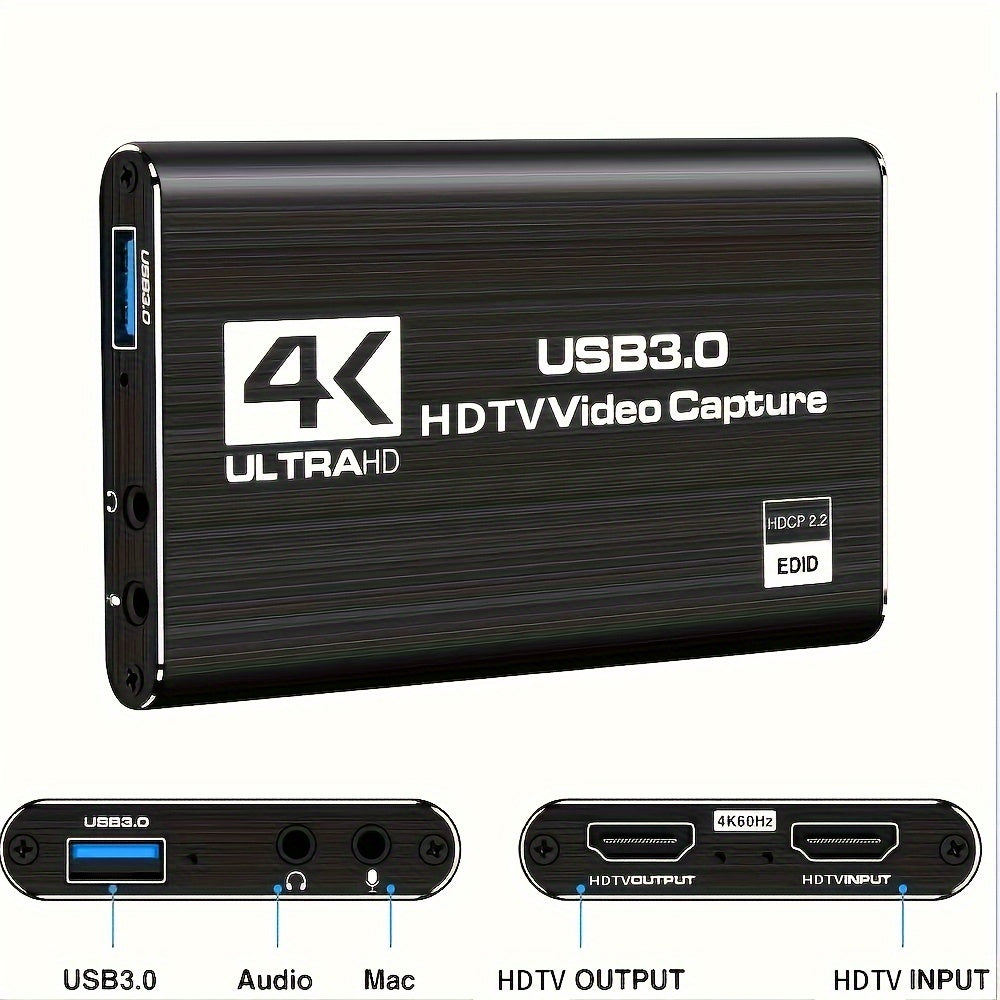 4K USB 3.0 HD Video Capture Card for 1080P 60fps Live Game Recording