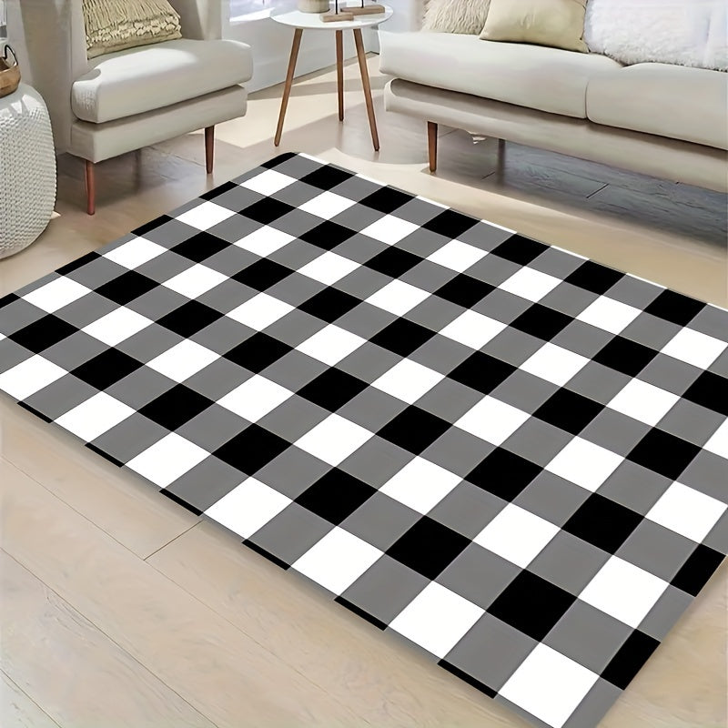 Black and White Buffalo Plaid Rug 8mm Thick Easy to Clean for Living Room Bedroom Bathroom