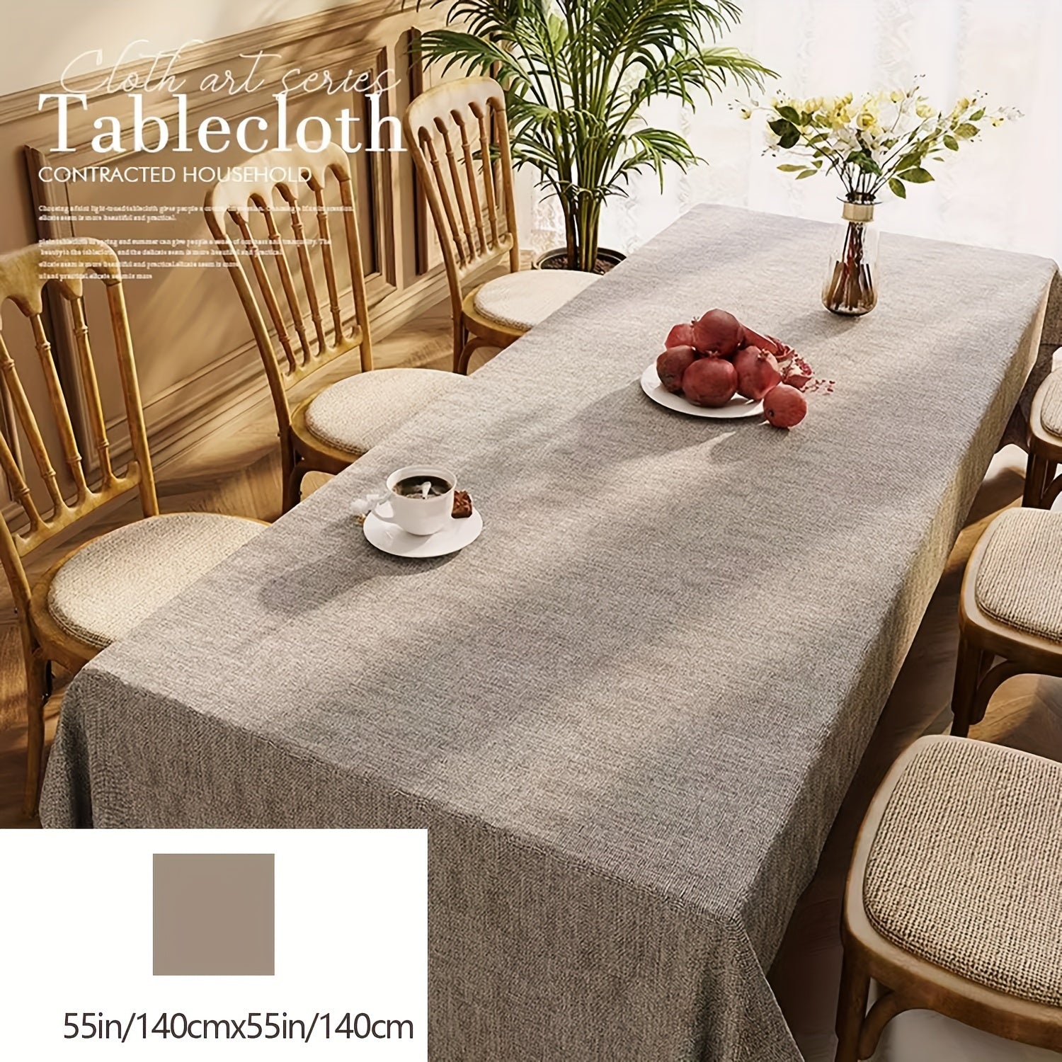Beige Polyester Rectangular Waterproof Oil-Proof Tablecloth for Picnic and Dining