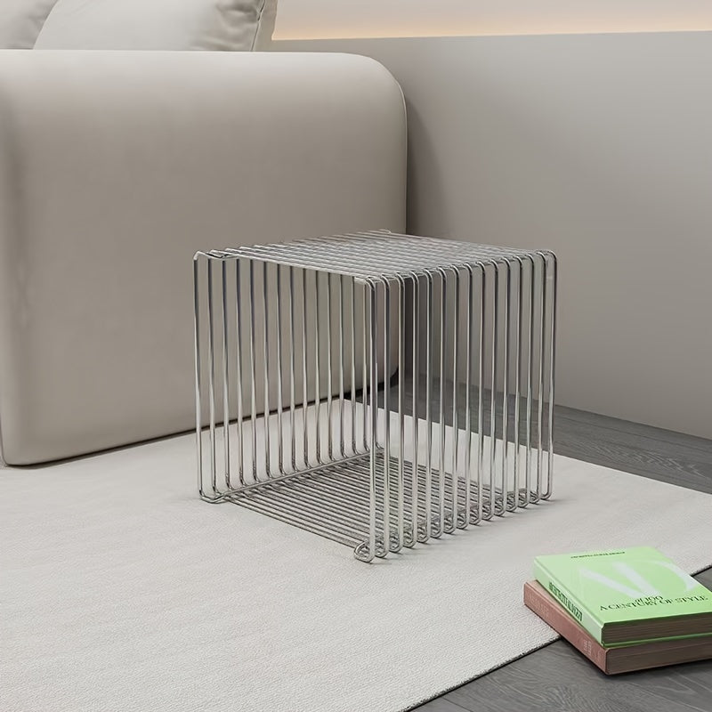 Geometric Stainless Steel Side Table with Storage Shelf for Living Room