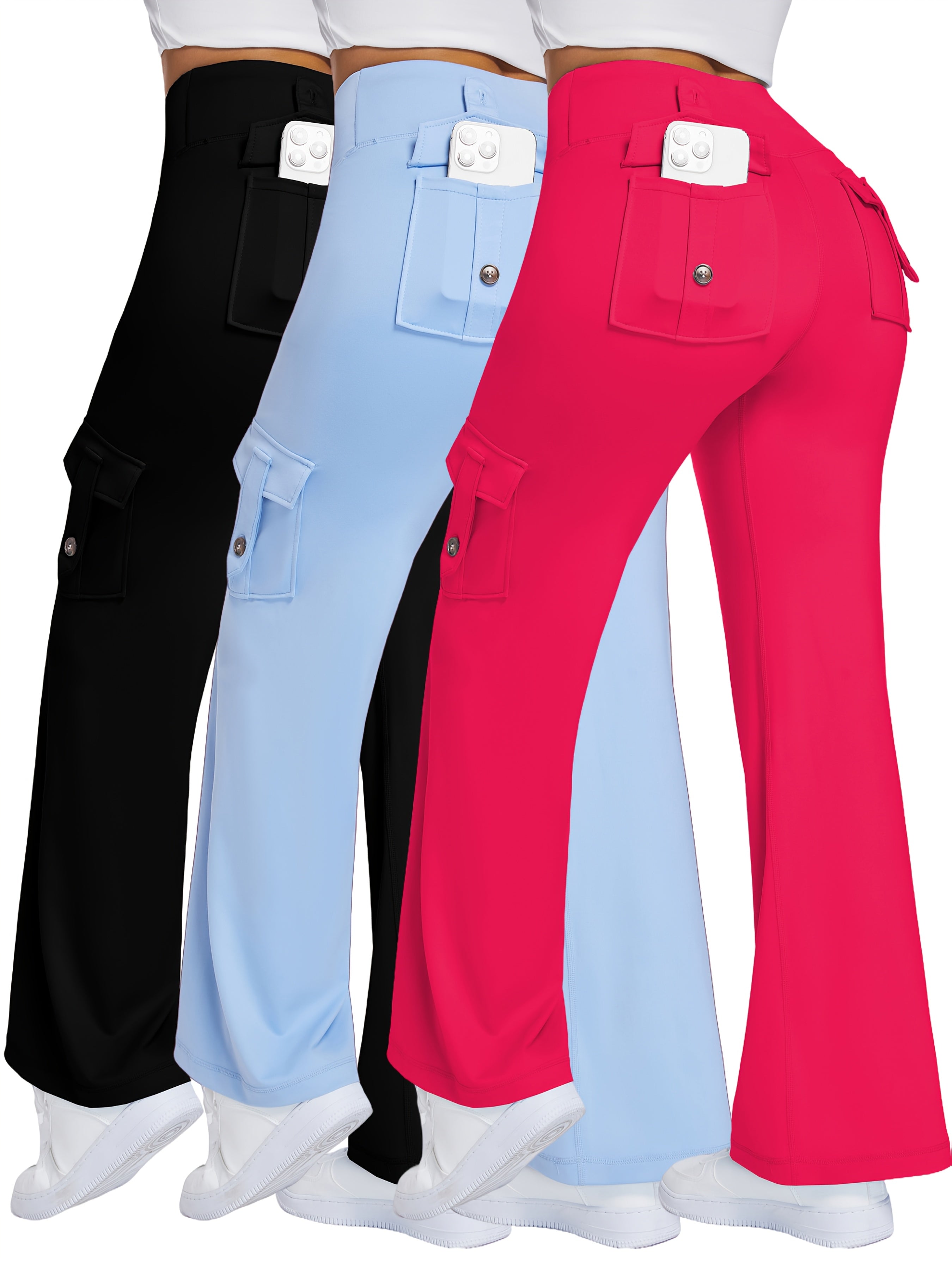 Plus Size Women's Wide-Leg High Waist Yoga Pants 3-Pack Breathable Workout